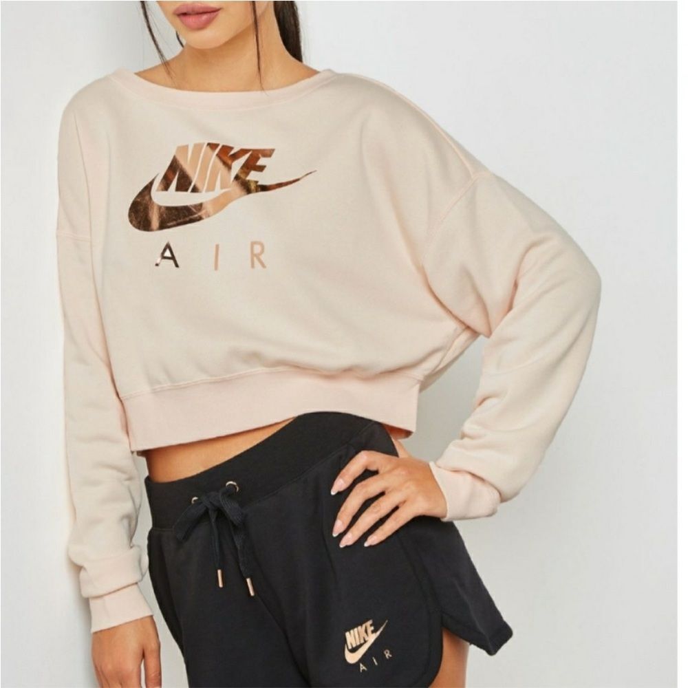 Nike Air Logo Pink Cropped Sweatshirt Back Zipper Rose Gold L